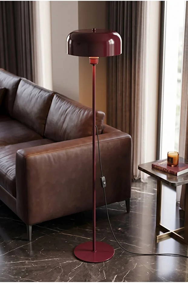 Marella Tek Ayaklı Bordo Metal Modern Lambader Salon & Oturma Odası & Yatak Odası